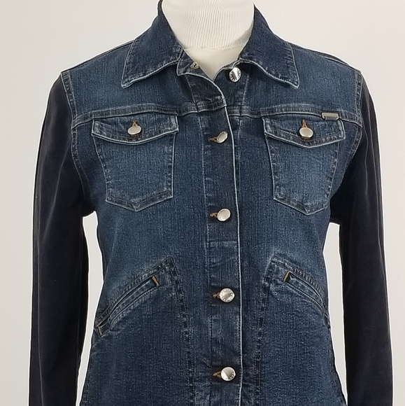 Escada denim jacket with navy velvet sleeves - Picture 1 of 8